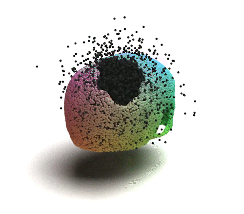 Animated GIF of point cloud diffusion model progress.